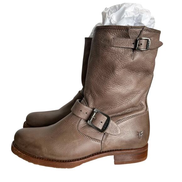 Frye Vintage Veronica Short Slouch Taupe Brown Leather Mid Calf Boots Size 8.5 - Picture 9 of 11